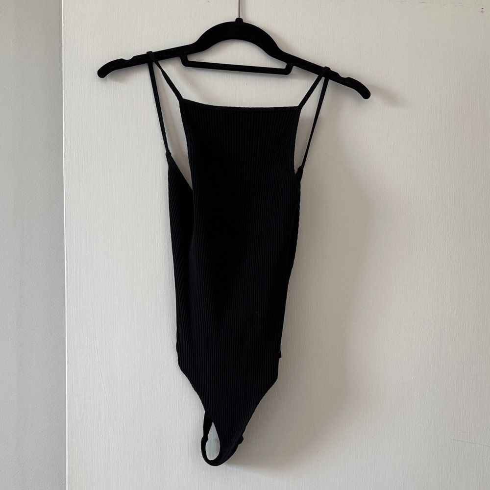 Aritzia Black Ribbed High Neck Bodysuit